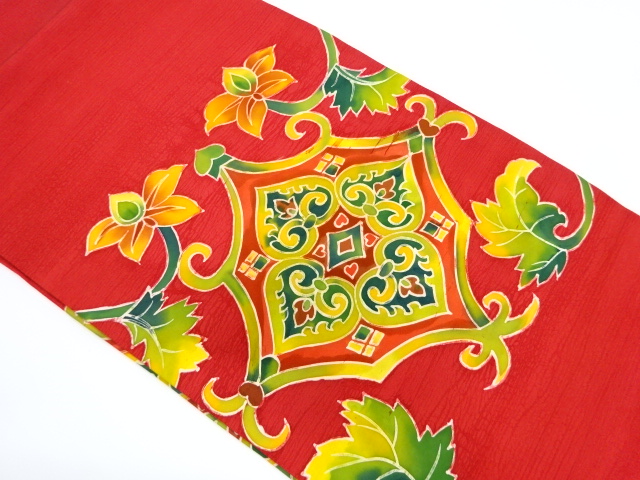 JAPANESE KIMONO / VINTAGE NAGOYA OBI / SILK / SHIOZE / ABSTRACT FLORAL PLANTS